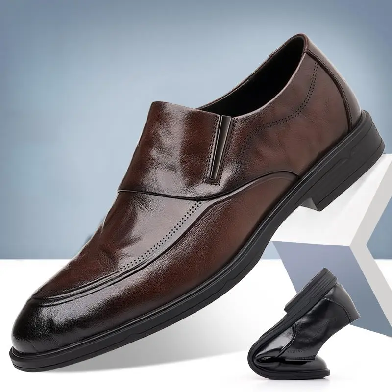 Sepatu kulit sapi asli pria terbaru tahun 2025, cocok untuk berbagai pakaian, anti licin, sepatu santai, tidak membuat kaki berbau, sepatu pria. 1