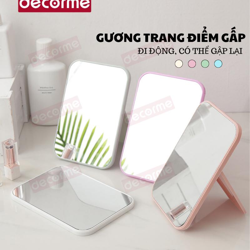 Gương mini để bàn Decorme gương cầm tay tiện lợi gương trang điểm nhiều màu dễ thương