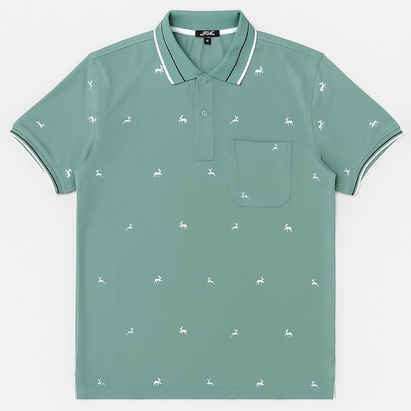 [HCM] Áo thun nam trung niên chất liệu cá sấu cổ chữ V, hoạ tiết nai in nhiệt, áo polo cao cấp Menswear Ngắn Tay Shirt