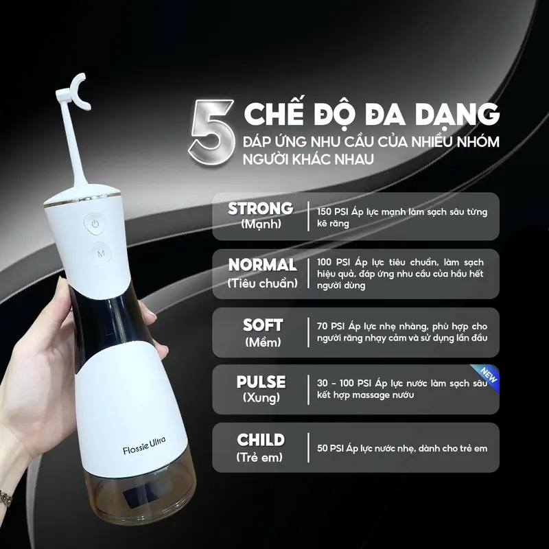 Máy Tăm Nước 2 Chiều Flossie Ultra - Công Nghệ Làm Sạch Răng Miệng Vượt Trội| Chính Hãng, Bảo Hành 365 Ngày - Tặng 3 tấm sticker + 1 kẹo ngậm vị coca + 1 Thanh cạo lưỡi 2