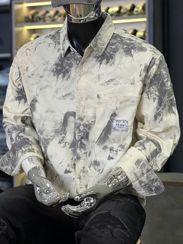 [2 Mẫu][Áo Sơ Mi Guangzhou 6202-3005] Áo Sơ Mi Nam Tay Dài Màu Màu Was Loang Xám Xước Cào Kem &Xám Was Loang Chữ Đánh Cào Nhẹ Chất Vải Kaki  S3341 -S3286  K3 STORE