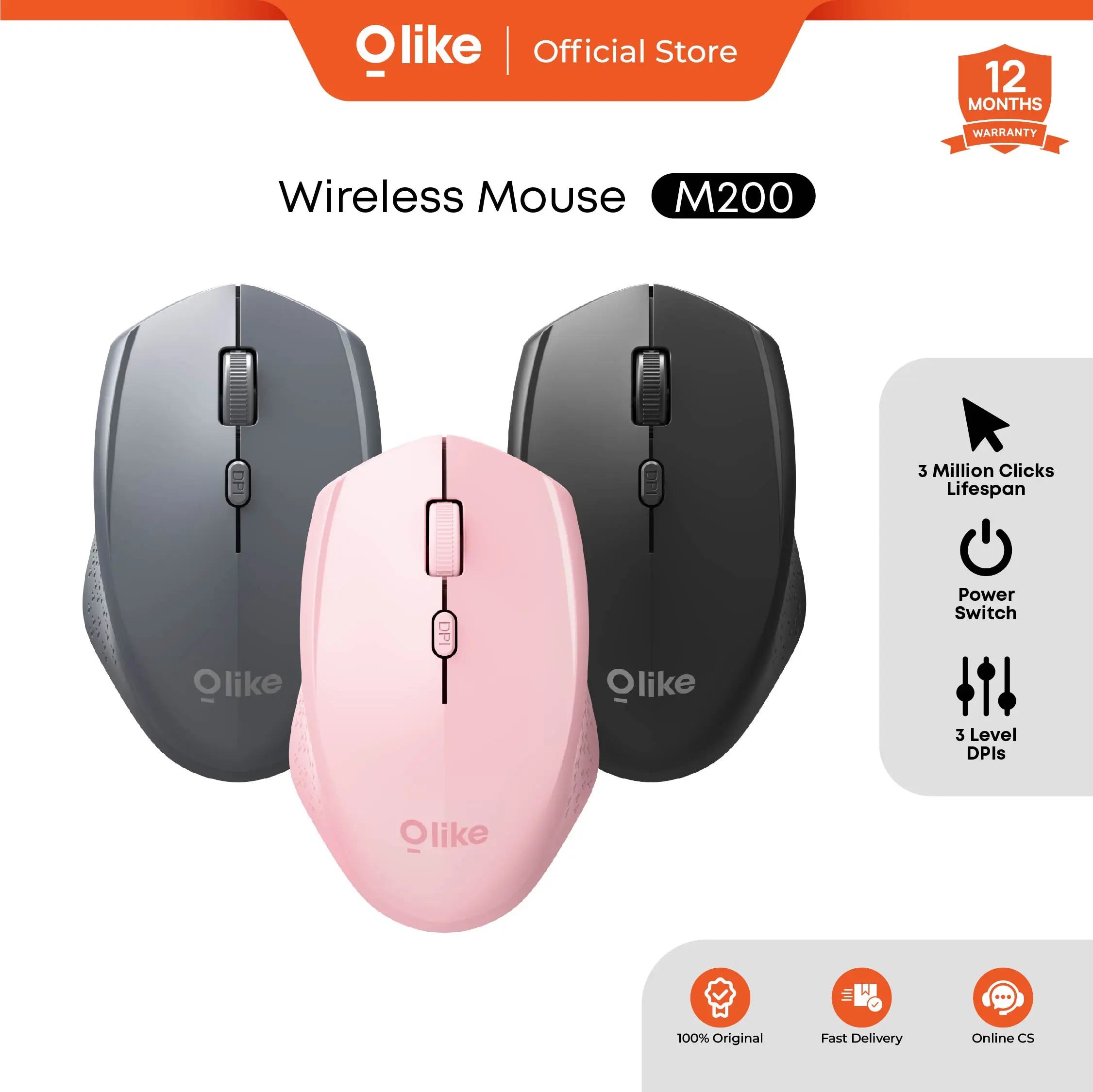 Olike Wireless Optical Mouse M200 2.4G Wireless Transmission