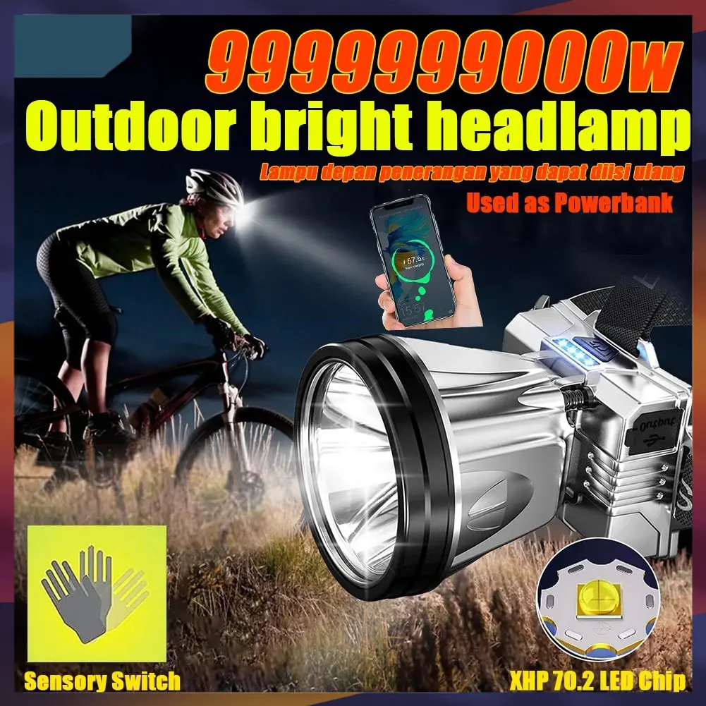 Senter Kepala/Senter Kepala 300 WATT/Senter Cas Kepala/Anti Air WaterproofZoom Diterangi Selama 500 Jam/LED Headlamp Super Terang Outdoor/Led Senter Kepala Super Terang/Senter Kepala Anti Air
