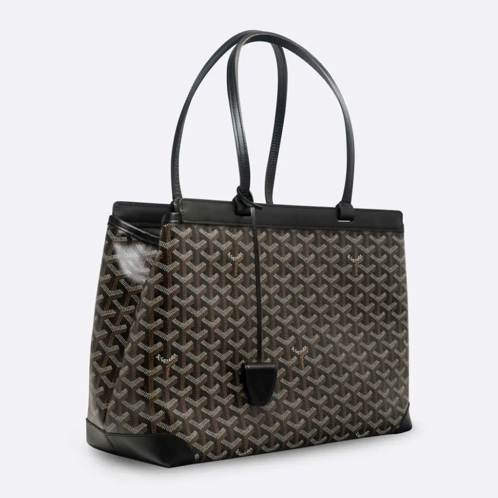 (PRE-OWNED) GOYARD BELLECHASSE BIAUDE PM BLACK CANVAS, CALF