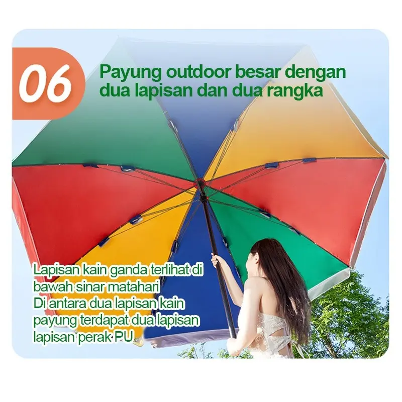 Tenda Payung Event Pantai Cafe 240 cm Dua Lapis Dobel Jari Jumbo Anti UV Anti Angin 7