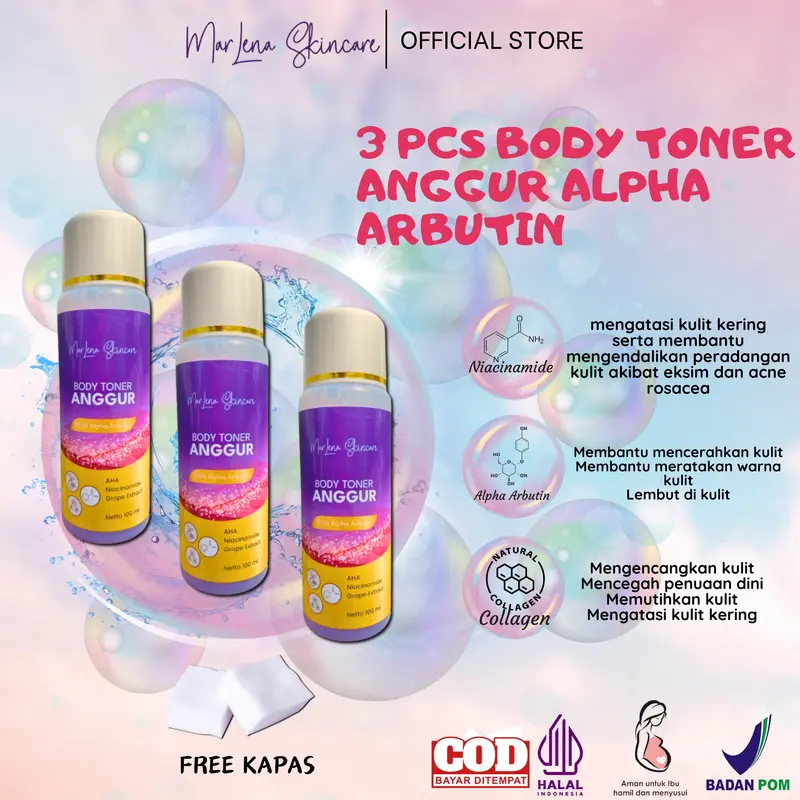 PAKET MINI ISI 3 PCS BODY TONER ANGGUR ARBUTIN FREE KAPAS 0