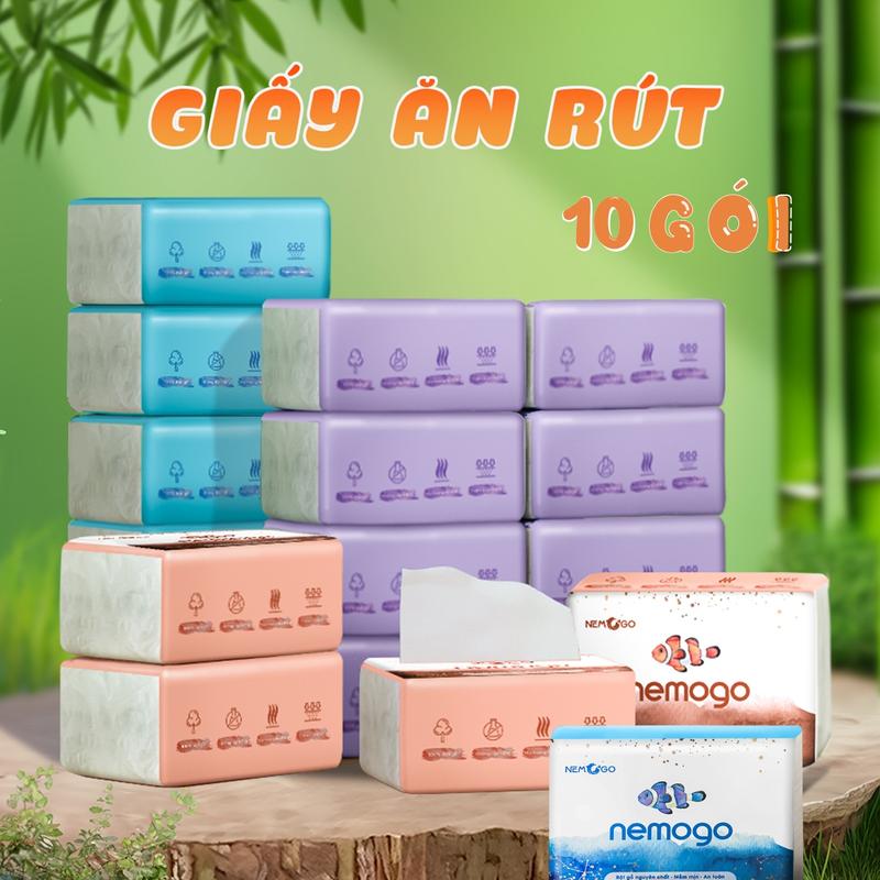 Combo 10 gói giấy ăn rút Nemogo, giấy ăn gấu trúc 4 lớp cao cấp tiện lợi Nemogo