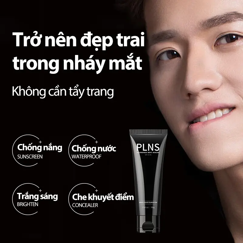 Kem Nền Lỏng Cho Nam, PLNS,  Kem Chống Nắng, Không Thấm Nước, Tạo Hình Lâu Trôi, Bảo Vệ Da, Làm Sáng Da, 50g, [Thanh Toán Khi Nhận Hàng] Cosmetic