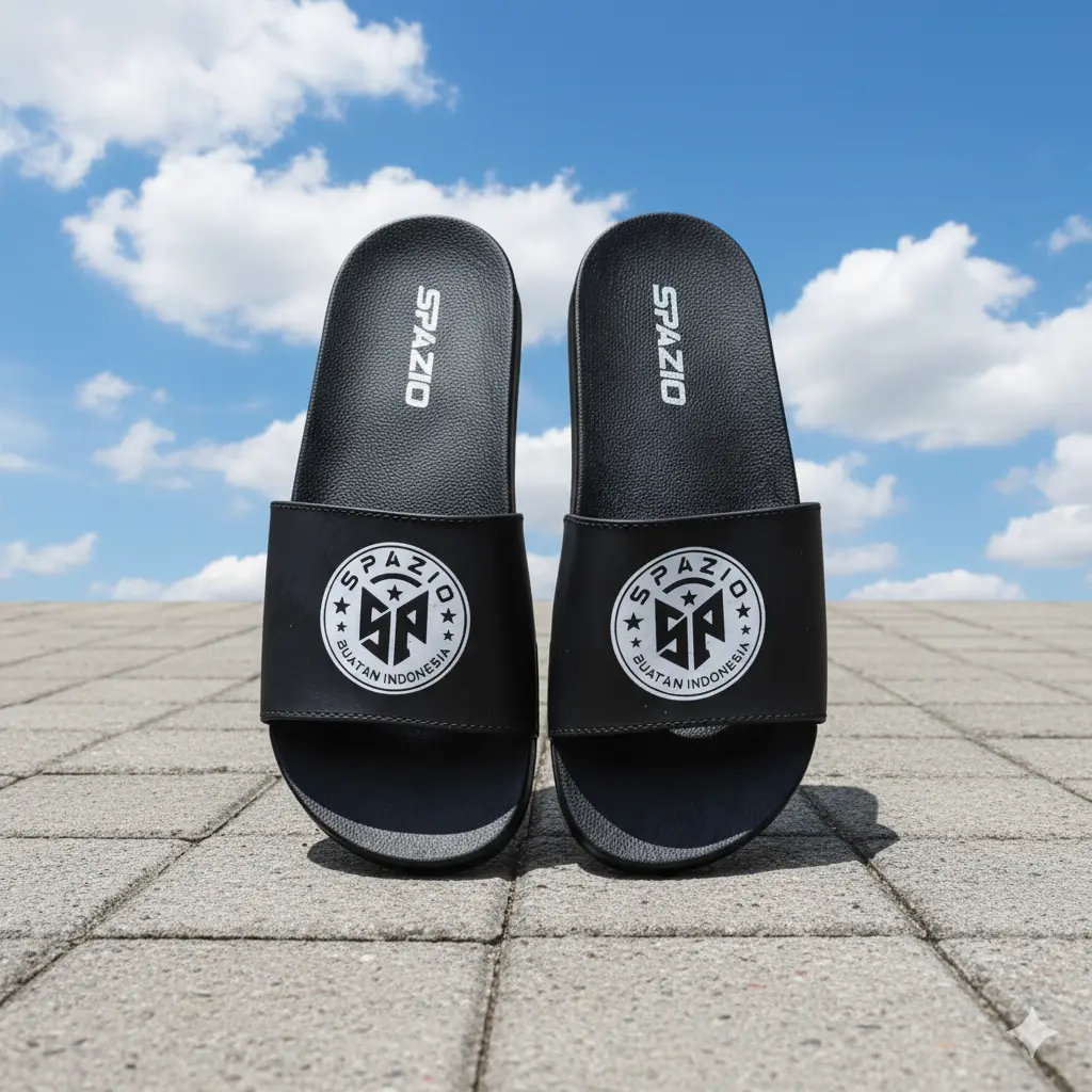 Spazio Sandal Selop Japit Pria Karet PVC Premium 5005 Anti Slip Hitam Putih Nyaman Awet untuk Santai Rumah dan Sehari-hari