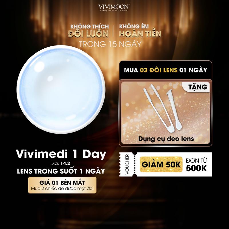 Giá 1 bên mắt Lens 1 ngày trong suốt cận Vivimedi 1 Day khóa ẩm không cần ngâm trước khi đeo chất liệu MPC cao cấp đeo êm mềm Vivimoon Giá 1 bên mắt - Vui lòng chọn 2 chiếc để mua 1 đôi