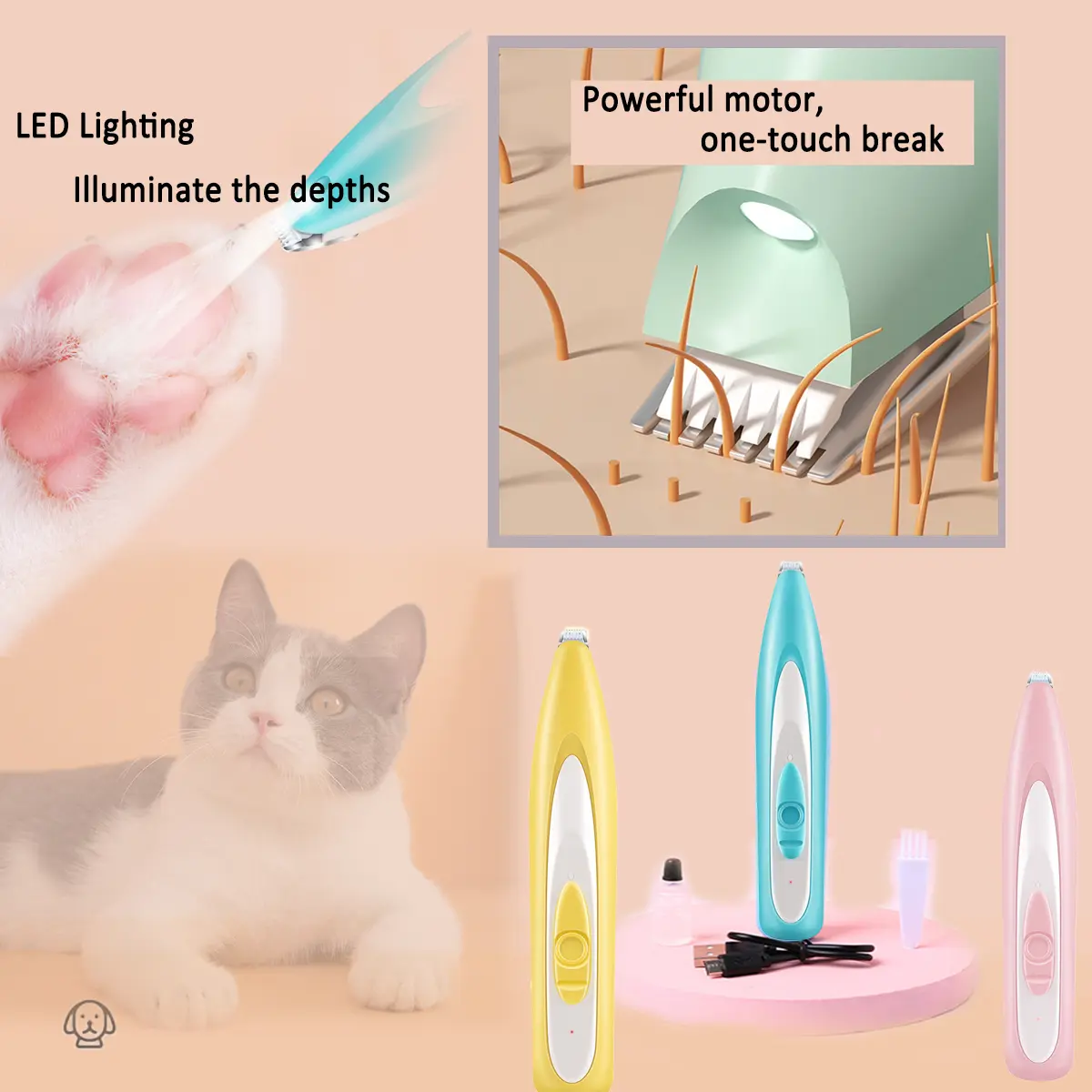 Pet Foot Shaving Device Lady Shaver Cat Shaving Trimmer Dog Foot Repair Artifact Clippers Electric Clipper with Light #electric #Light #highquality #healthy