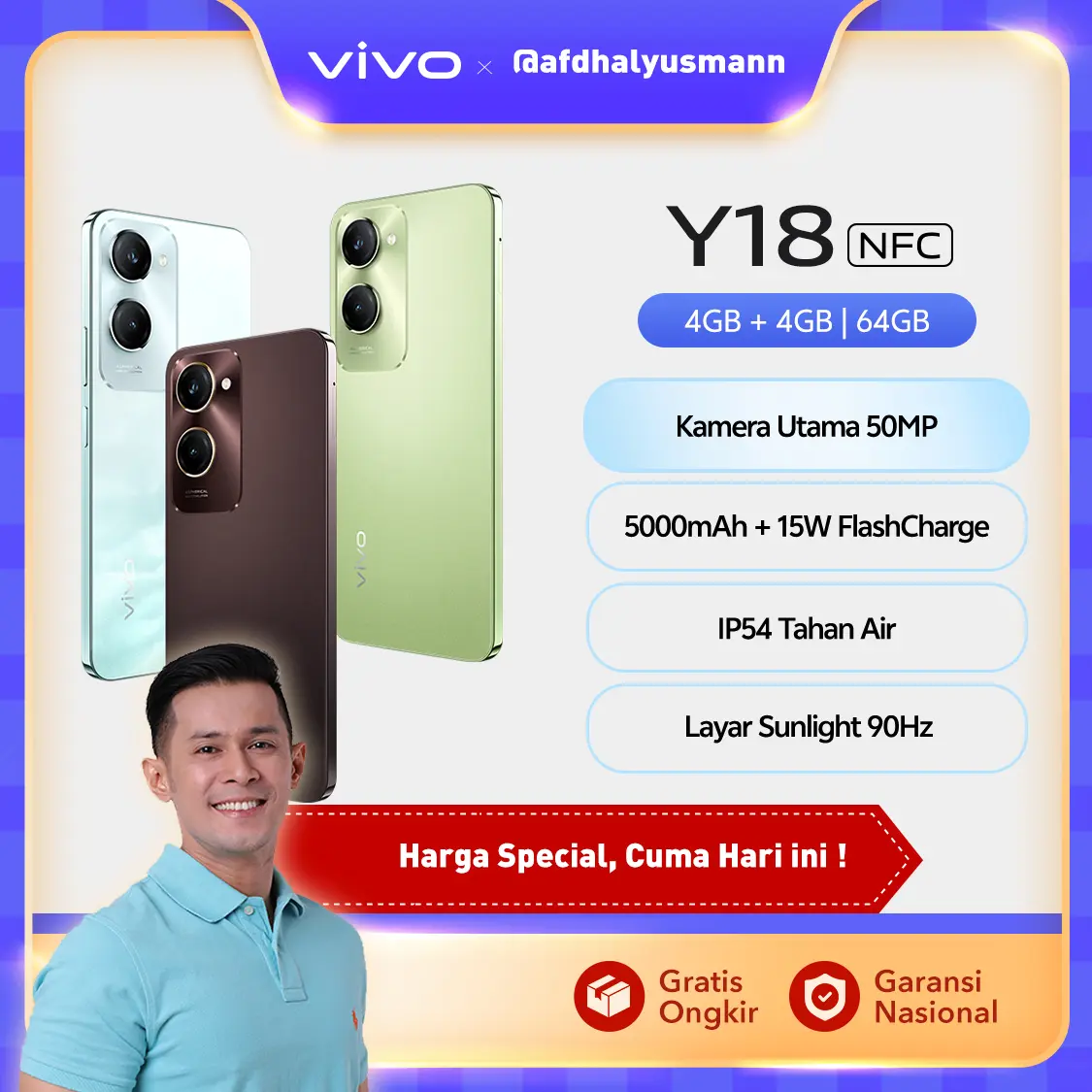 [AFDHAL APPROVED] vivo Y18 (4/64) - NFC Multifunctions, 50MP AI Camera, 5000 mAH+15W Flashcharge