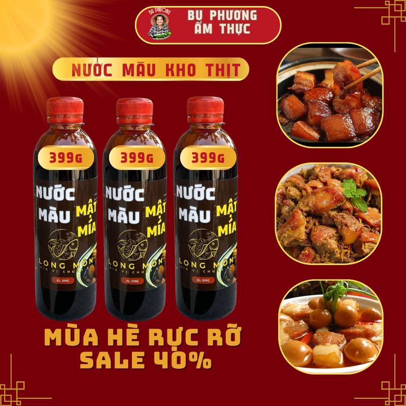 Combo 3 Chai Nước Màu (Nước Hàng) Mật Mía Mỗi Chai 399G - Thương Hiệu Bu Phương Ẩm Thực: Nước tạo màu cho các món kho, Om (Không chất bảo quản) Màu Thực Phẩm