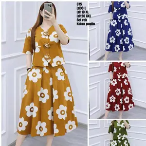 setelan rok wanita cantik bahan katun premium kancing aktif