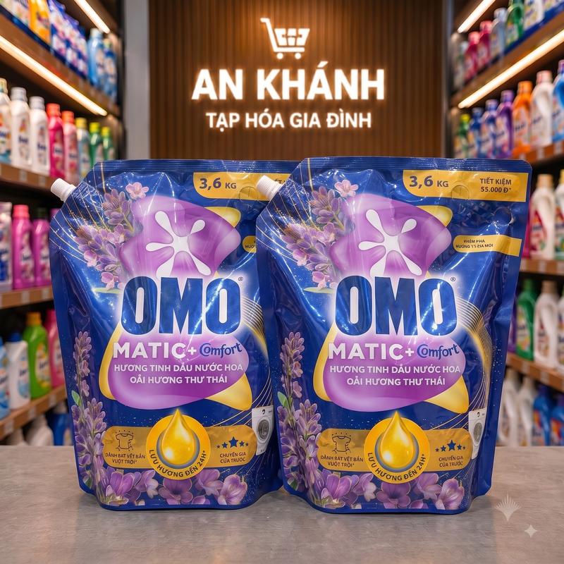 COMBO 2 Túi Nước Giặt OMO MATIC Khử Mùi Hương Nước Hoa Oải Hương Thư Thái 3,6KG/túi