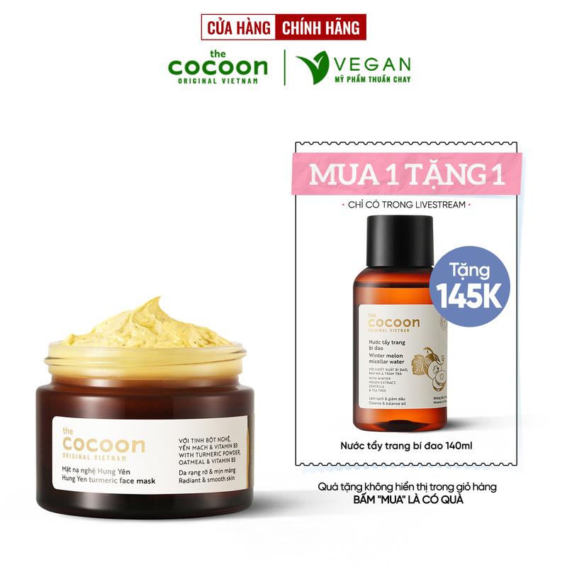 COMBO Mặt nạ nghệ Hưng Yên cocoon 30ml + Nước tẩy trang bí đao 140ml - Skincare Hỗ trợ sáng da, đều màu da