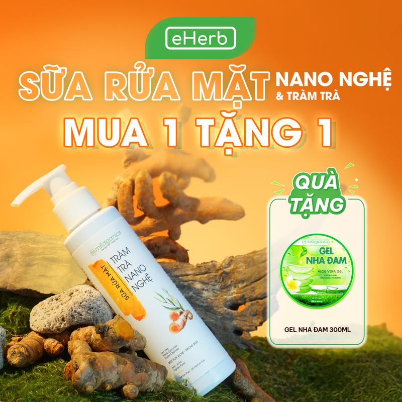 [MUA 1 TẶNG 1] Sữa Rửa Mặt Da Dầu Mụn Nano Nghệ Tràm Trà MILAGANICS Dịu Nhẹ Ít Bọt - Cleanser Hỗ Trợ Dưỡng Trắng Giảm Thâm Da EHERB - SRM Thiên Nhiên An Toàn Lành Tính Cho Mọi Loại Da Tặng Gel Nha Đam Ẩm Da Khô Làm Đẹp Da Skincare Nữ Mỹ Phẩm Women