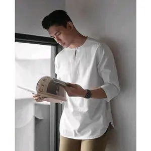 Koko kancing Satu 3/4 Polos Katun Baju Kurta Muslim Panjang Atasan Remaja Pendek Putih Pria Toyobo