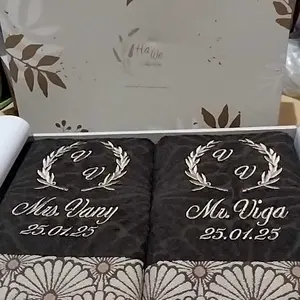 Hawe - Sunny (Handuk Couple + Bordir Nama + Box) Gift | Seserahan Pernikahan (Best Seller Cream + Brown)