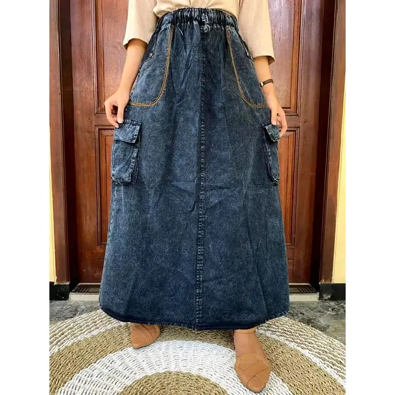 Rok Jeans Cargo - Rok Panjang Cargo - Rok Panjang Wanita - Rok Caro - Rok Mayung - Rok Maxi 5