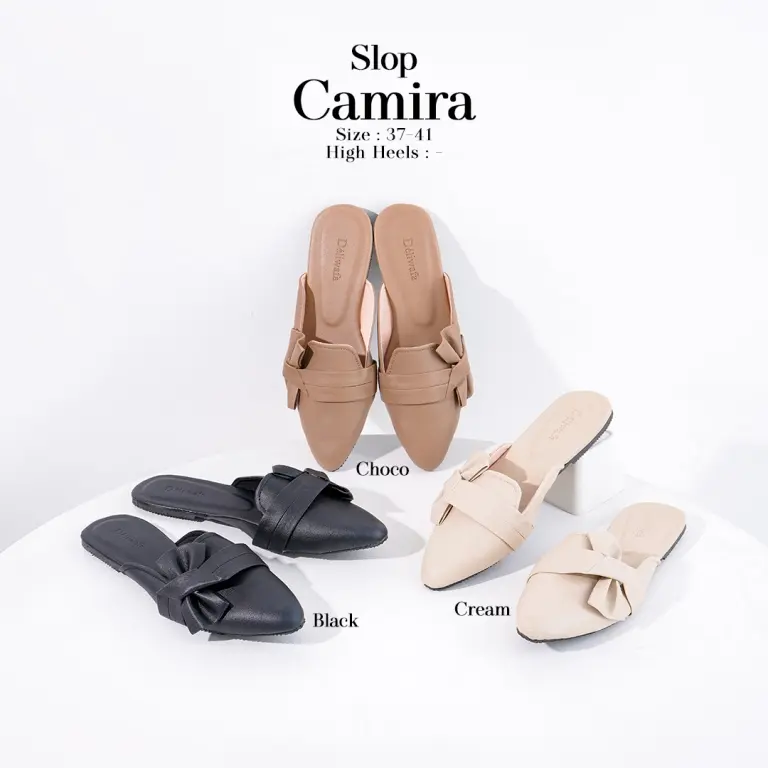 [Deliwafa] Camira Slop Fashion 2 Flat Shoes Wanita 0