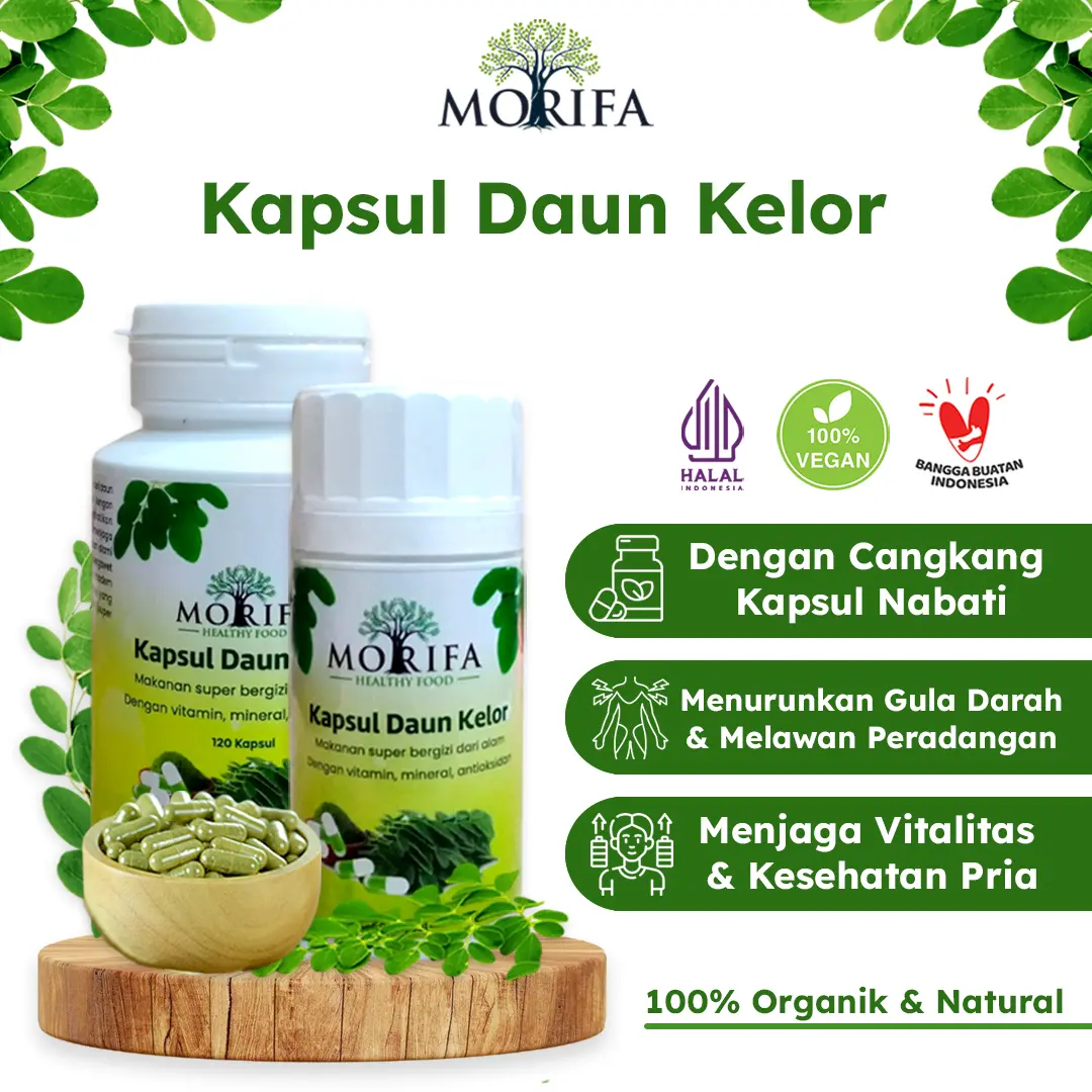 Morifa Herbal Kelor Kapsul 100% Murni Alami organik kontrol tekanan darah suplemen kesehatan vitamin d & k kesehatan tulang calsium