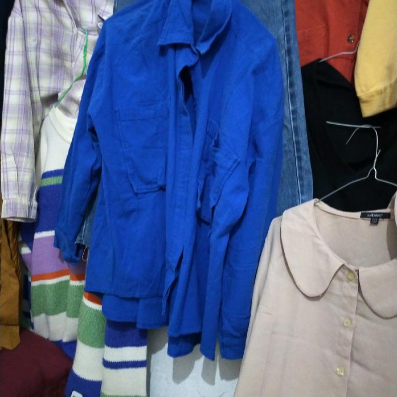kemeja linen hijau rumbai belakang Wanita 1