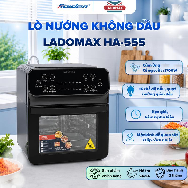 Nồi Chiên Không Dầu LADOMAX HA-555 16L – 1700W – Cảm Ứng – 16 Chế Độ – Đối Lưu – Quay Gà