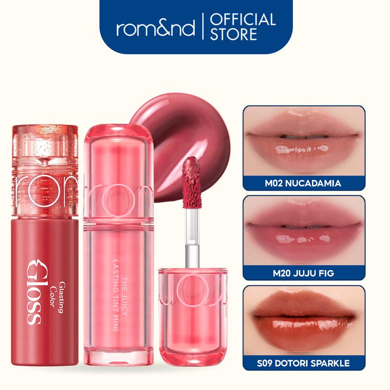 Son Tint Lì Romand The Juicy Lasting Tint Mini 1g & Son Bóng Romand Glasting Col