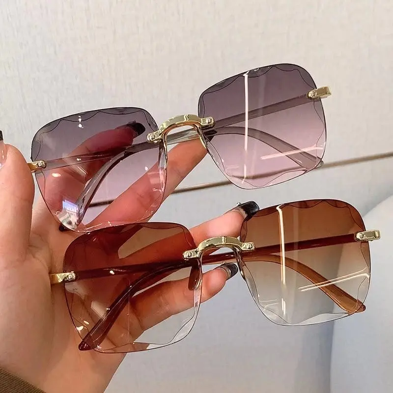 Kacamata Hitam Tanpa Bingkai Frame Kotak Persegi Desain Mewah Wanita Sunglass Eyewear 0