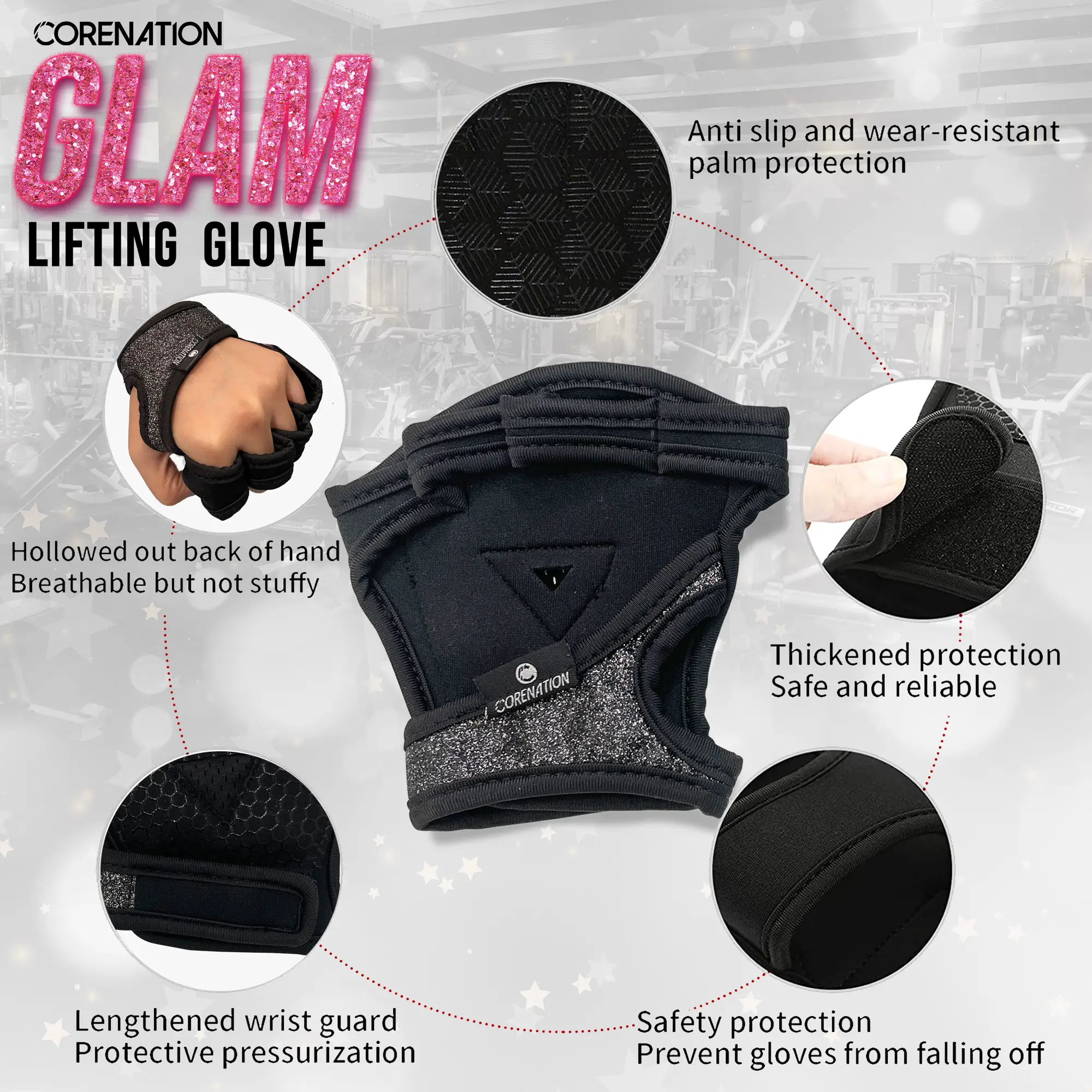 CoreNation Cross Weight Lifting Pro Gym Glove Glam Edition