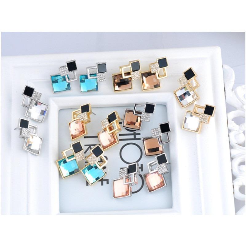 Product Introduction of New Geometric Square  Sets for Women Vintage Bridal Wedding Pendants Necklace Stud Earring Set Gifts 4
