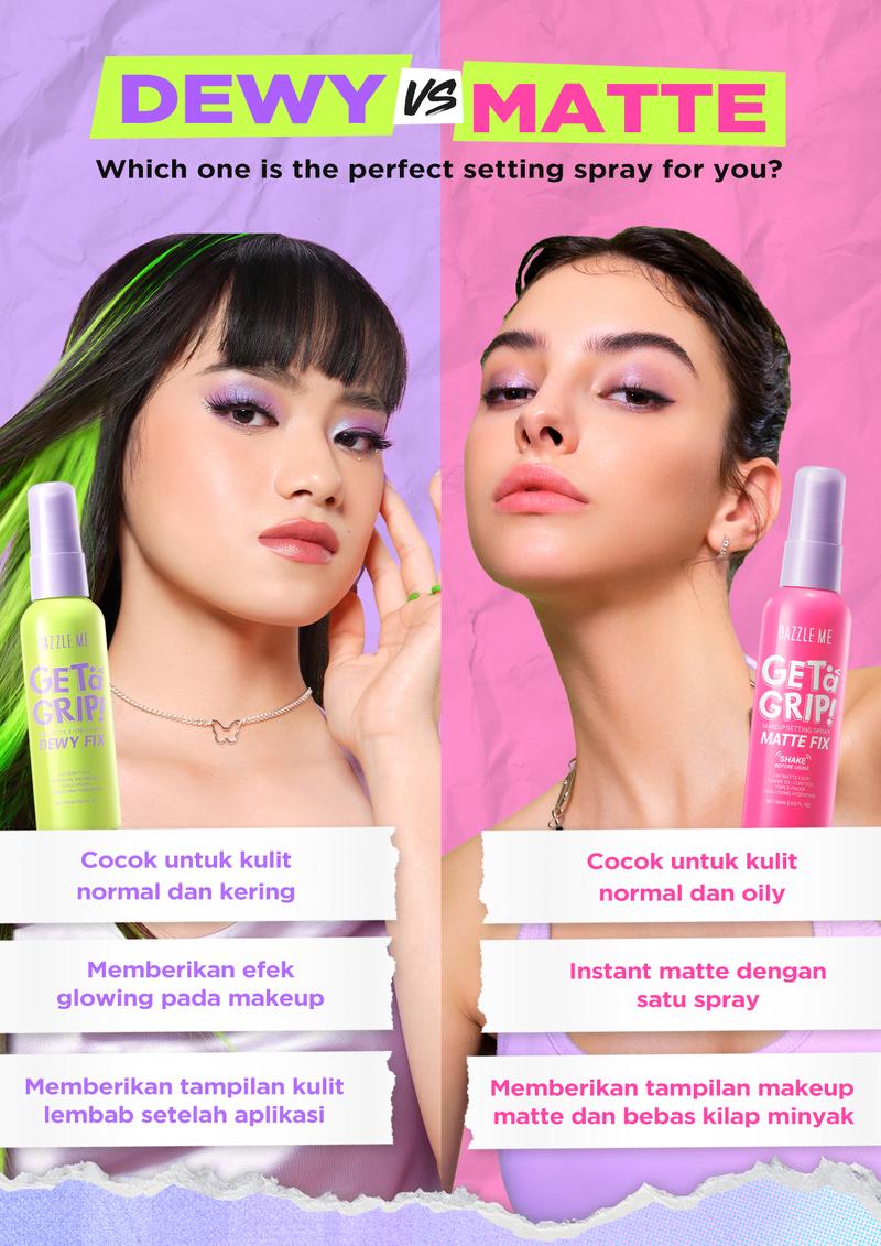 Product Introduction of [POPBELA Best Setting Spray 2024 Winner] DAZZLE ME Get a Grip! Makeup Setting Spray Dewy Fix Beauty Protecting 4 X Hydrating Makeup Mist Flawless Lightening Primer Water Tahan 24 JAM 16