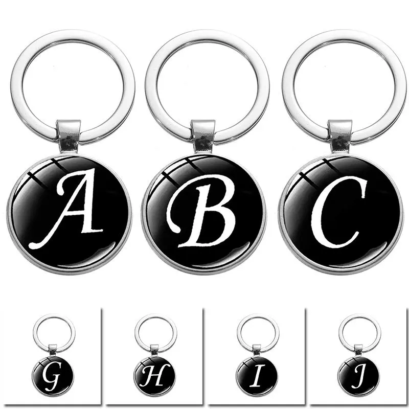 Round Initial Name Letter A-Z Pendant Keychains Key Holder Keyrings Key Fob Decoration