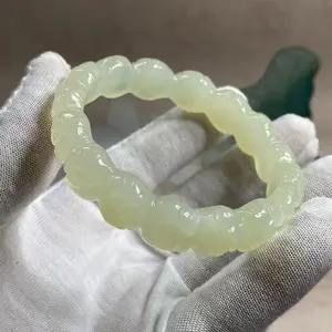 Gelang Bangle Ukiran Giok Xiuyu Mawar Bambu Bunga Plum Daun Emas Giok Ukiran Tangan