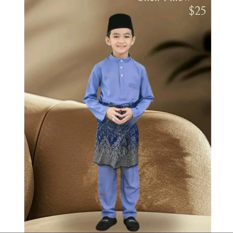 SETELAN Baju Melayu Anak Pria Teluk Belanga Muslim 3