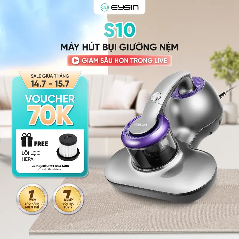 Máy hút bụi giường nệm EYSIN S10 15000pa lực hút mạnh diệt khuẩn tia UV Làm Sạch 0