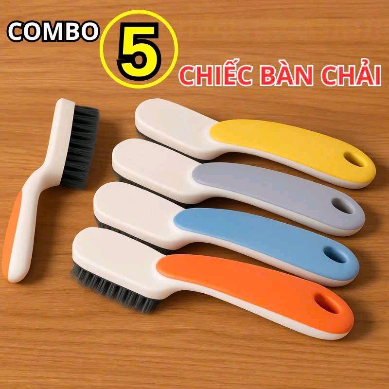 ComBo 5 - Bàn chải chà vệ sinh cọ giày dép, chà quần áo có tay cầm cán dài nhỏ gọn tiện lợi làm sạch, chất liệu nhựa PPM, lông mềm mượt, đàn hồi cao, đa năng, nhiều màu