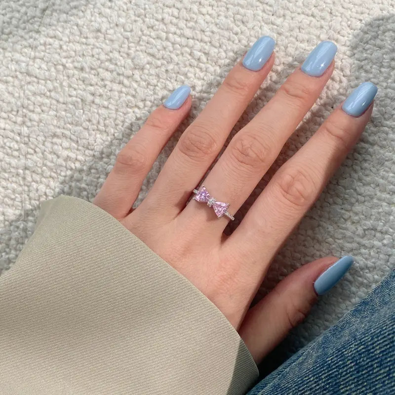 ShinyShiny-Cincin busur lucu Cincin hati pink dengan zirkonia berbentuk pita untuk wanita, desain unik dan imut, cincin dengan kesan mewah dan anggun, cocok untuk jari telunjuk, desain terbaru. 4