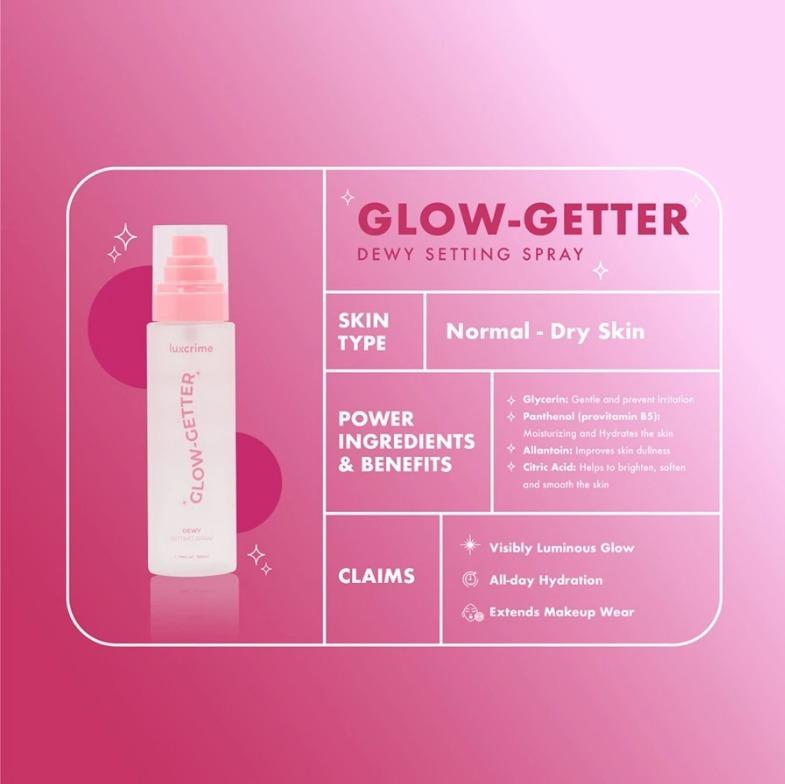 Luxcrime Glow-Getter Dewy Setting Spray - Makeup Tahan Lama Transferproof & Melembabkan Kulit 24 Jam 3