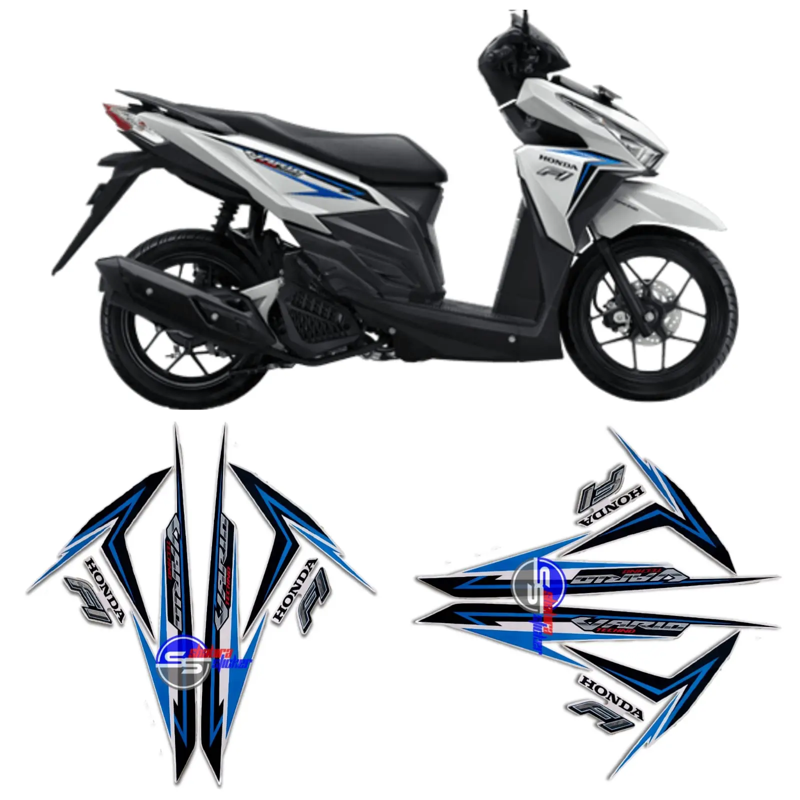 Striping Stiker Motor Honda Vario Led Old 125 Fi 2016 2017 Putih Biru Fullset Motorcycle
