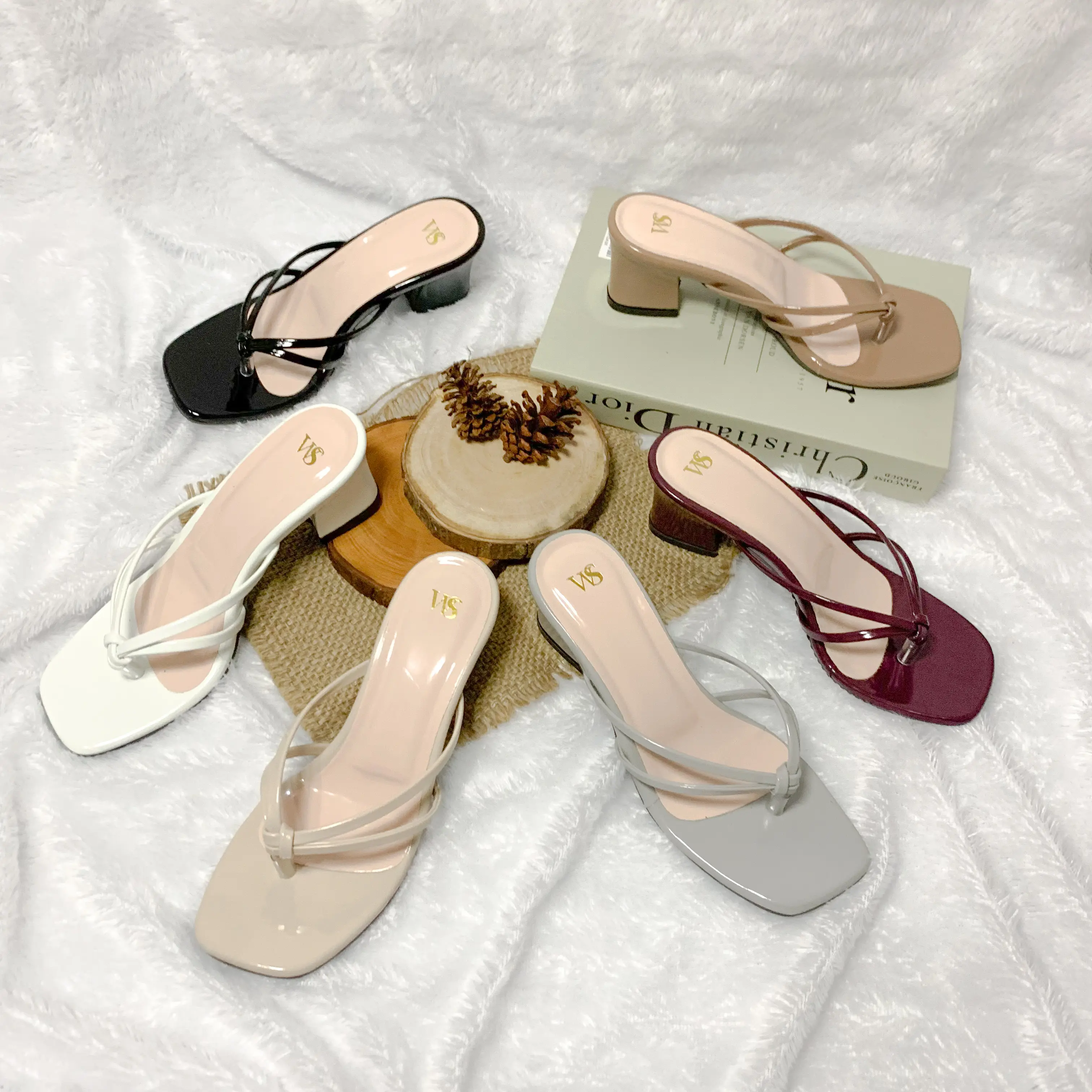 Sandal Heels Wanita Wassvir Jepit Tali Dua WS 03 Hak 5cm Non Slip Elegan Dan Simpel Sandal Jepit Terbaru