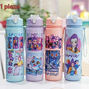 Botella de Agua K-Pop Temática de Cazafantasmas con Tapa y Popote, Plástico Duro Reutilizable, 700ML Ecológica, Perfecta para Escuela, Viajes, Fiesta de Halloween