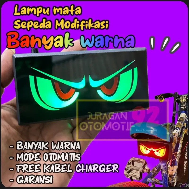 Lampu Variasi Sepeda Mata dengan 7 Mode Warna, Baterai Tanam, dan Garansi 1 Bulan aksesoris sepeda bmx Outdoor Stang 8