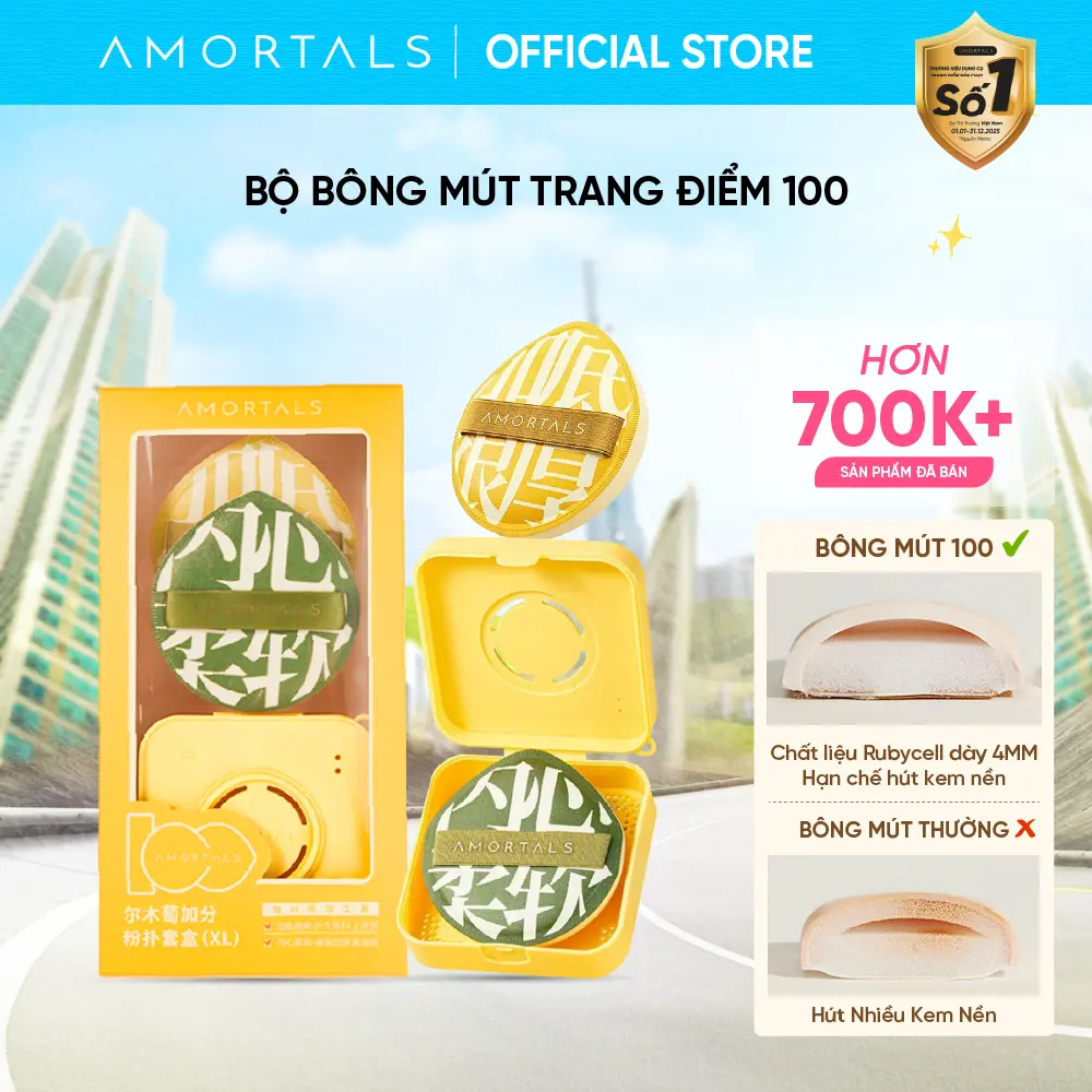 [OFFICIAL] Bông Mút Trang Điểm Amortals 100 Kèm Hộp Hoặc Cọ – Mút Tán Nền Mềm Mịn, Ít Hút Kem, Đàn Hồi Cao, Dễ Dùng