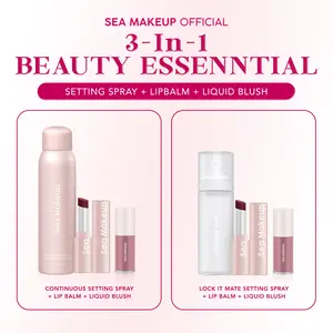 Sea Makeup 3in1 Beauty Essentials - Setting Spray+Lip Balm+Liquid Blush - Best seller bundle lip balm dan liquid blush on tahan lama dengan kombinasi setting spray matte dan velvet finish