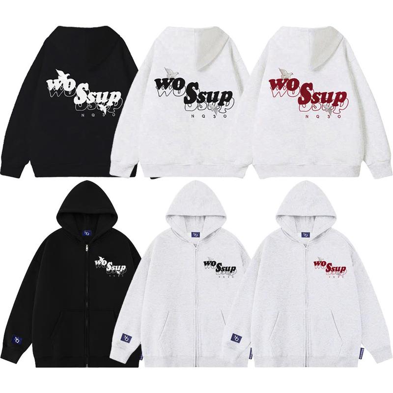 Áo Khoác Hoodie Zip COTTON Form Boxy Thêu NQ30 WOSSUP Form Rộng Nam Nữ Unisex