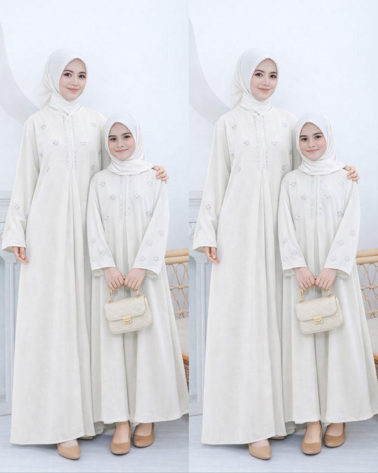 Abaya Couple Ibu Dan Anak Terbaru 2026 Lebaran Bahan Sabrina Silk Anti UV Mewah Elegant Gamis Model Kekinian