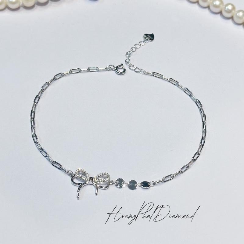 [ Hoàng Phát ] Phụ Kiện Lắc Chân Bạc Ý 925 Chữ Cong Phối Mắc Xích Mặt Cái Nơ Thắt Chạm Tấm Xi Kim (LC081)