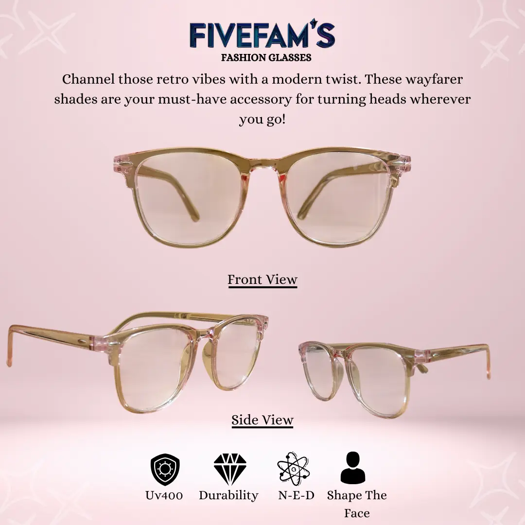 Kacamata Wayfarer Pink Frame Lensa UV400 - Eyewear Wayfarer by Fivefam's    Sunglasses Retro Vintage Glasses Plastic
